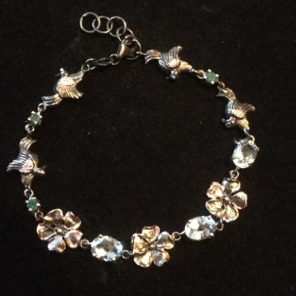 Sweet Birds & GenuineBlue Topaz & Emeralds Bracelet